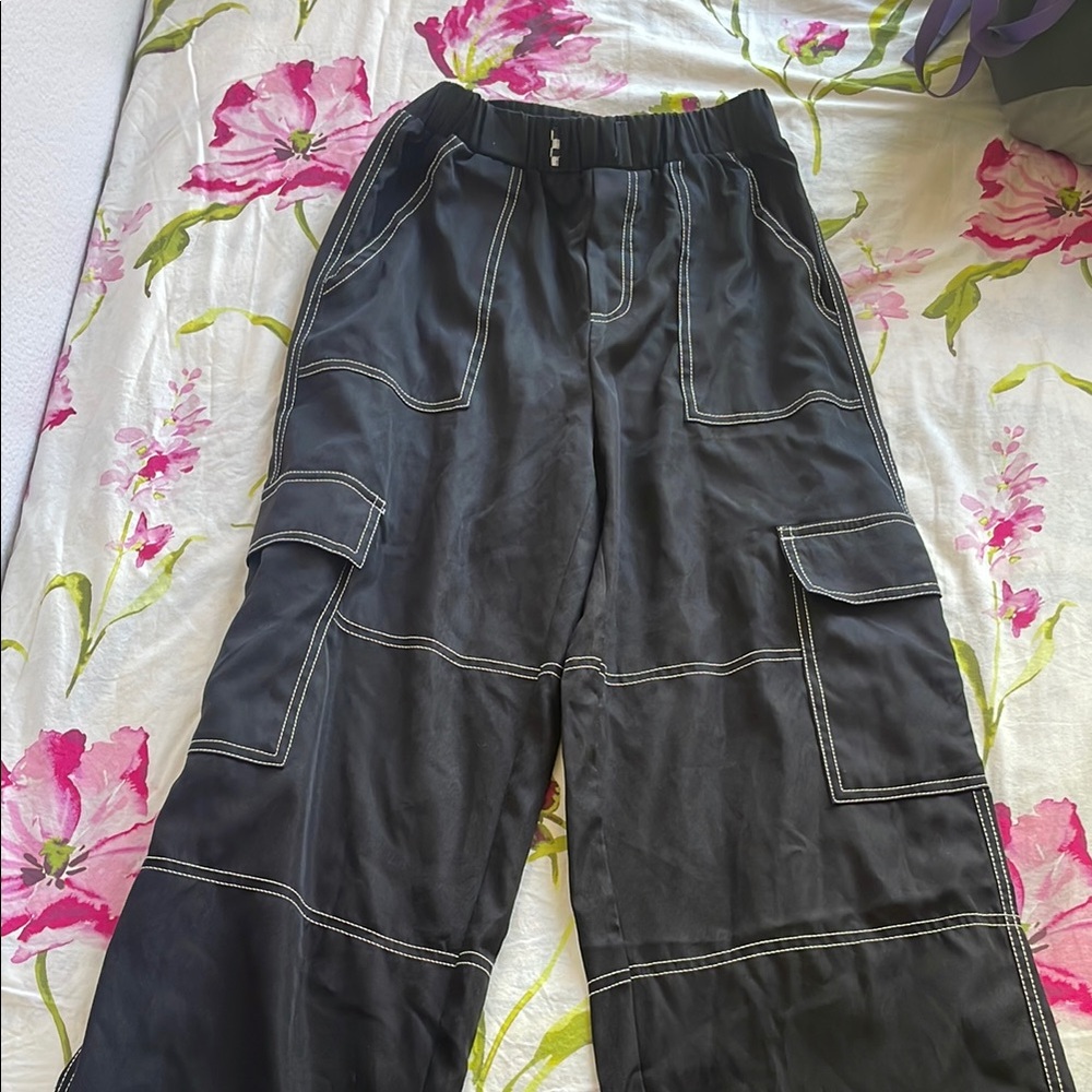 SHEIN Black Trousers Relaxed Fit Cotton Blend